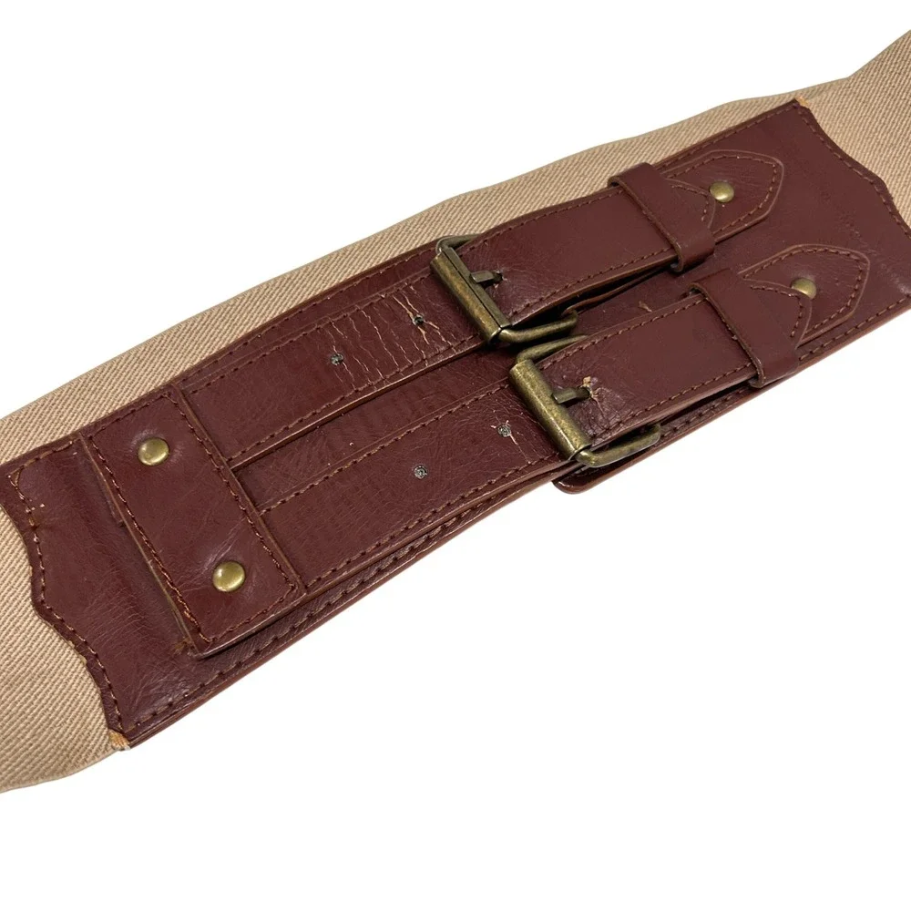 Wide Waist Belt Double Buckle Stretch Large Brown Tan Corset Cinch Y2K Boho